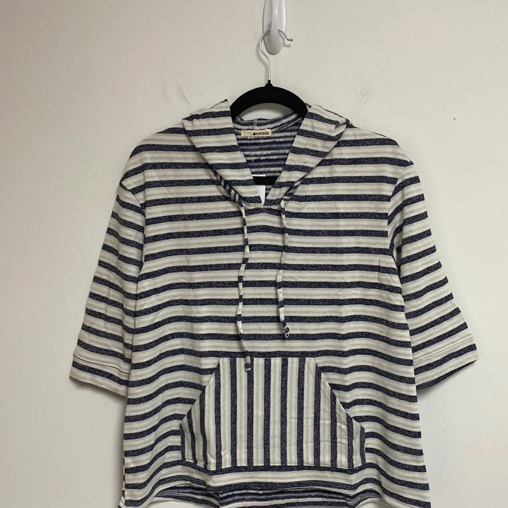 LAmade Womens stripe 3/4 length sleeve hooded top size S - Picture 1 of 6